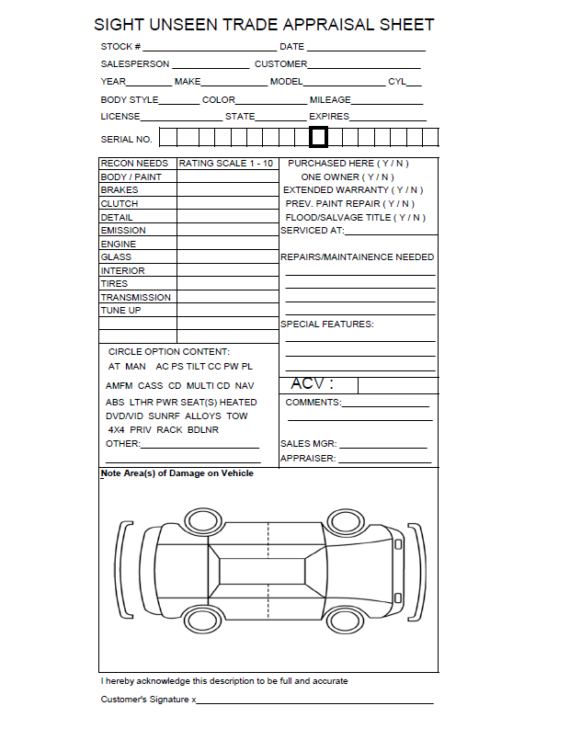 Used Vehicle Sight Unseen Trade-in Appraisal Form – NWAutoLink