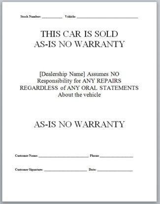 As Is No Warranty Form – NWAutoLink